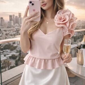 Express Blush Pink 3D Rose Cami | Romantic Coquette Peplum Top Size S